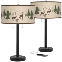 Deer Lodge Arturo Black Bronze USB Table Lamps Set of 2