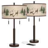 Deer Lodge Robbie Bronze USB Table Lamps Set of 2