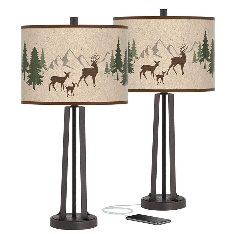 Image 1 Deer Lodge Susan Dark Bronze USB Table Lamps Set of 2