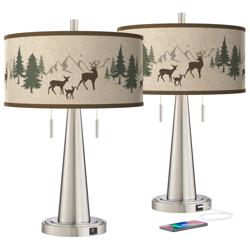 Deer Lodge Vicki Brushed Nickel USB Table Lamps Set of 2