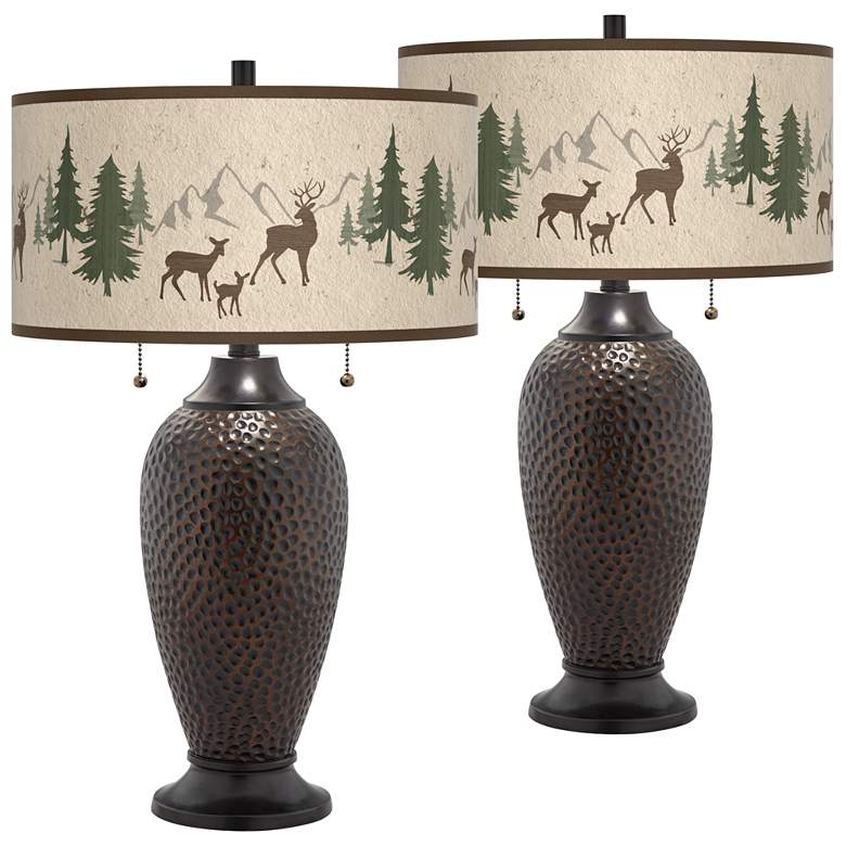 Image 1 Deer Lodge Zoey Hammered Oil-Rubbed Bronze Table Lamps Set of 2