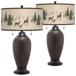 Deer Lodge Zoey Hammered Oil-Rubbed Bronze Table Lamps Set of 2