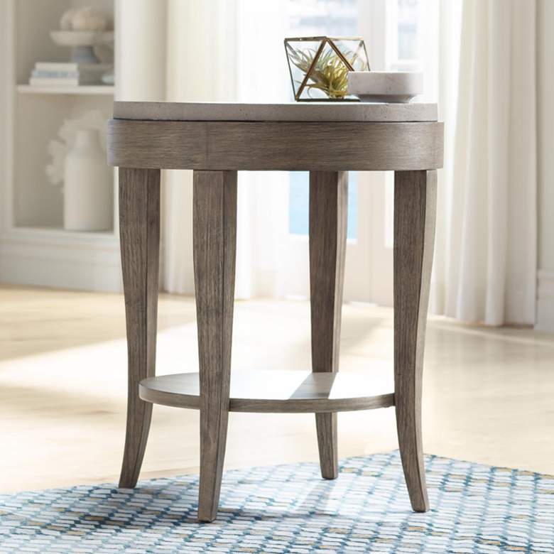 Deka 24&quot; Wide Birch Wood and Concrete Accent Table
