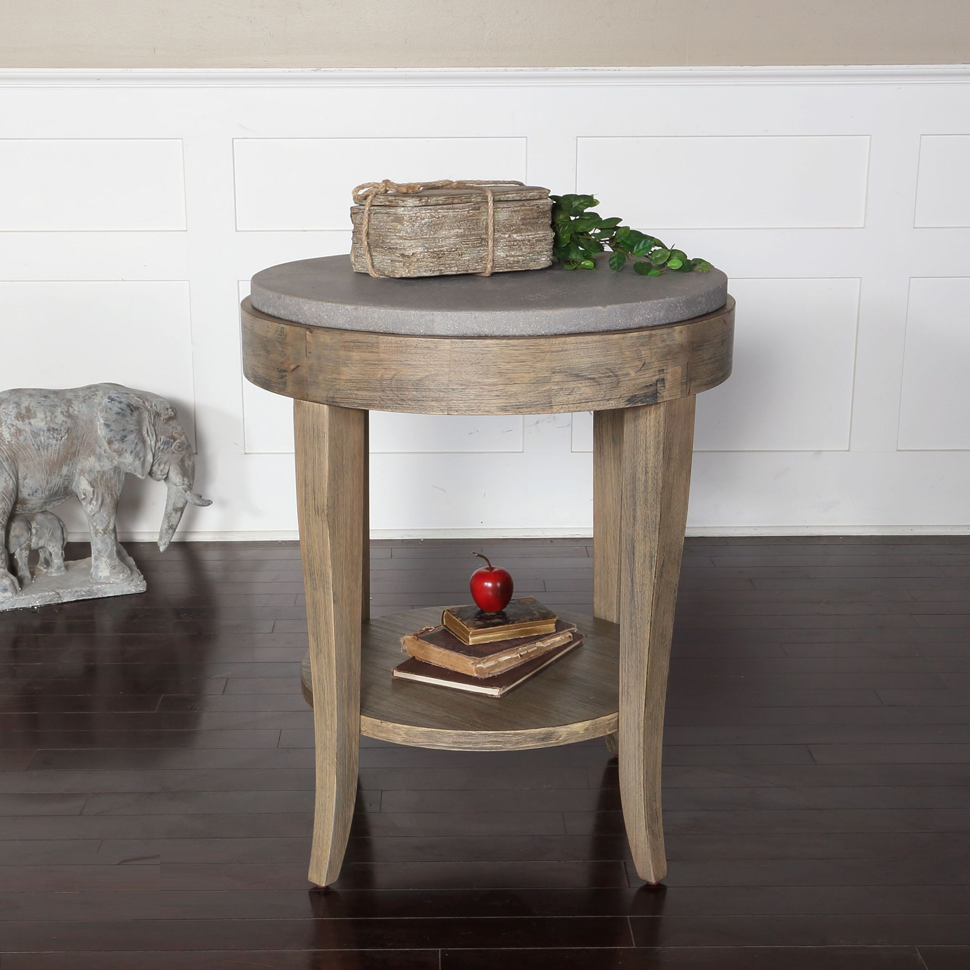 Image 7 Deka 24" Wide Birch Wood and Concrete Accent Table more views