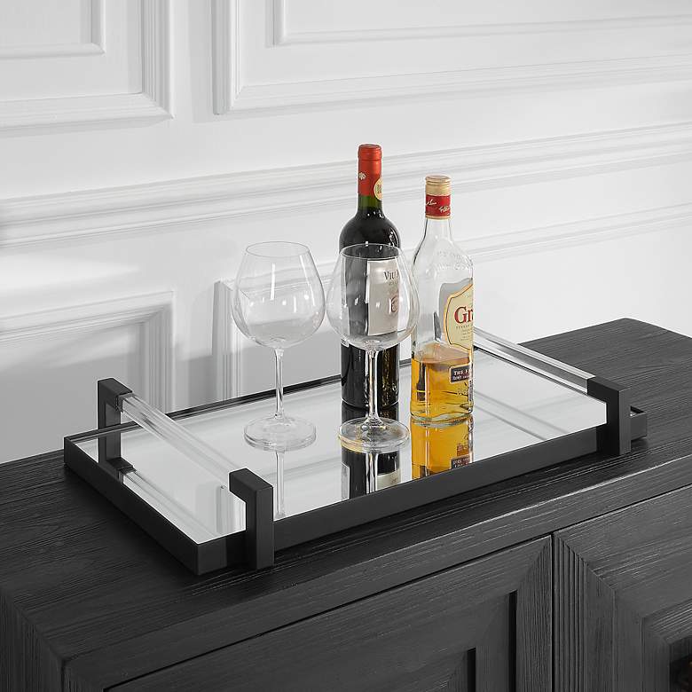Image 1 Deki Matte Black Mirror Rectangular Tray with Handles