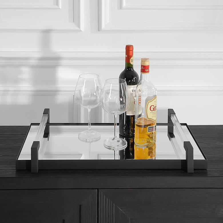 Image 3 Deki Matte Black Mirror Rectangular Tray with Handles more views