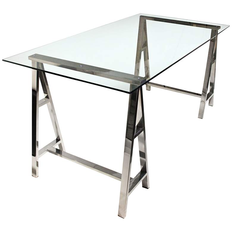 Image 1 Deko Stainless Steel Desk with Clear Glass Top