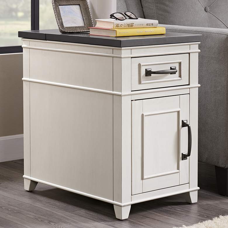 Image 1 Del Mar 16 inch Wide White and Gray Accent Table with USB and Plugs
