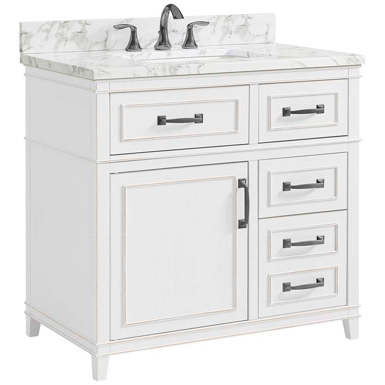 Del Mar 37&quot; Wide Radiata Pine and Marble Single Sink 3-Drawer Vanity