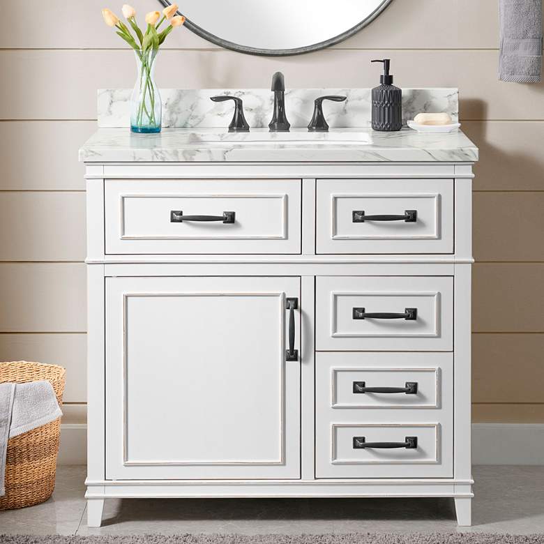 Image 1 Del Mar 37" Wide Radiata Pine and Marble Single Sink 3-Drawer Vanity