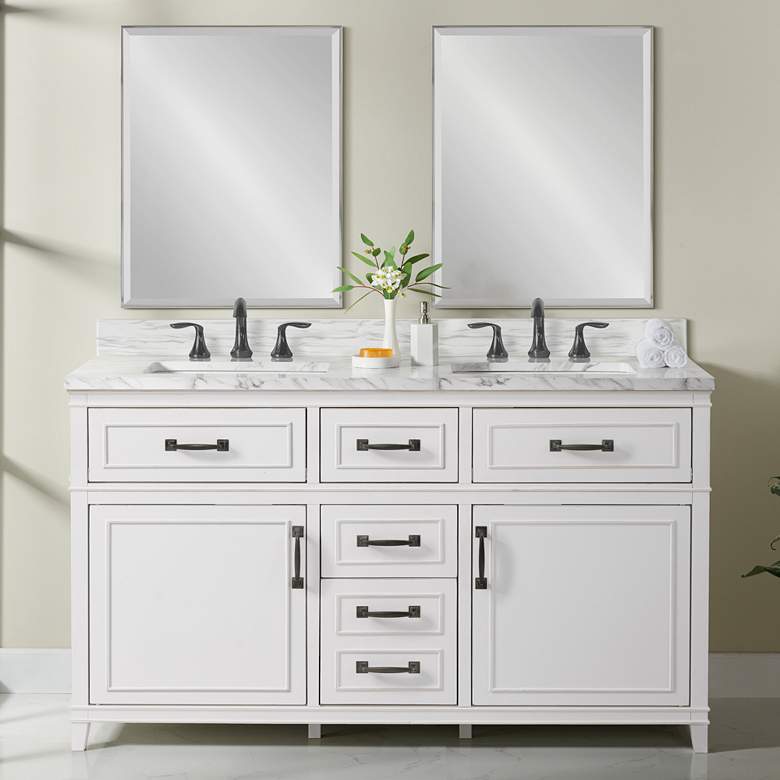 Image 1 Del Mar 61" Wide Radiata Pine and Marble Double Sink 6-Drawer Vanity