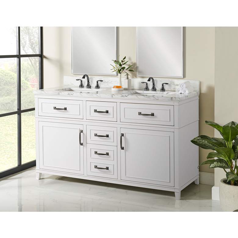 Image 2 Del Mar 61 inch Wide Radiata Pine and Marble Double Sink 6-Drawer Vanity more views