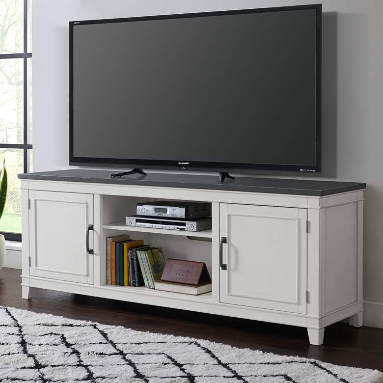 Del Mar 70&quot; Wide White and Gray 2-Door TV Console