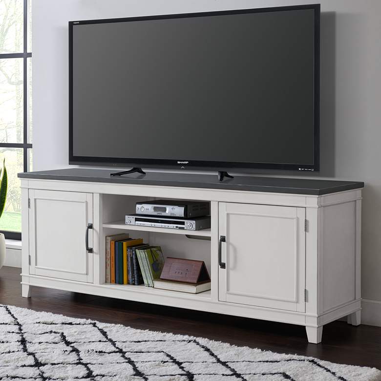 Image 1 Del Mar 70" Wide White and Gray 2-Door TV Console