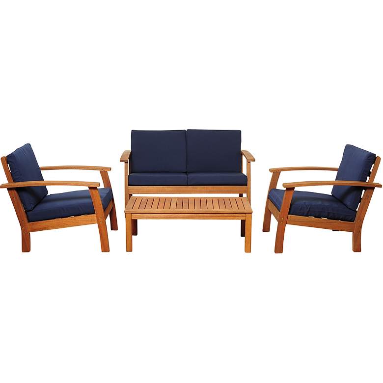 Image 2 Del Paso Blue Cushion 4-Piece Patio Conversation Set