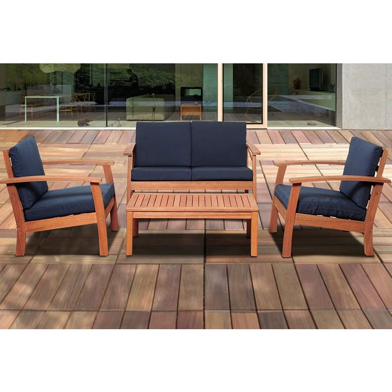 Image 1 Del Paso Blue Cushion 4-Piece Patio Conversation Set