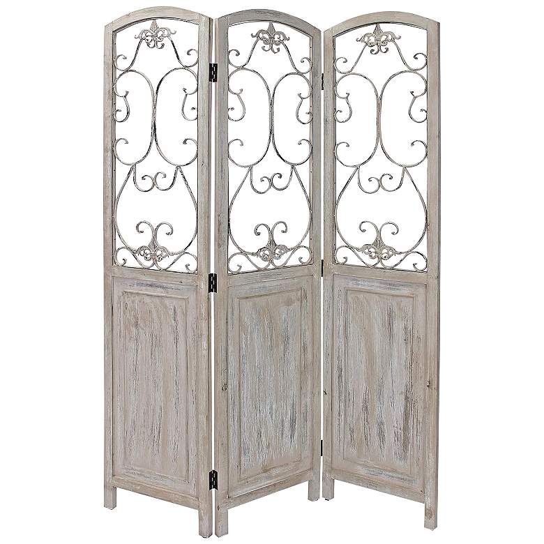 Image 2 Del Rio 48"W Washed Beige Wood 3-Panel Screen/Room Divider