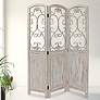 Del Rio 48"W Washed Beige Wood 3-Panel Screen/Room Divider