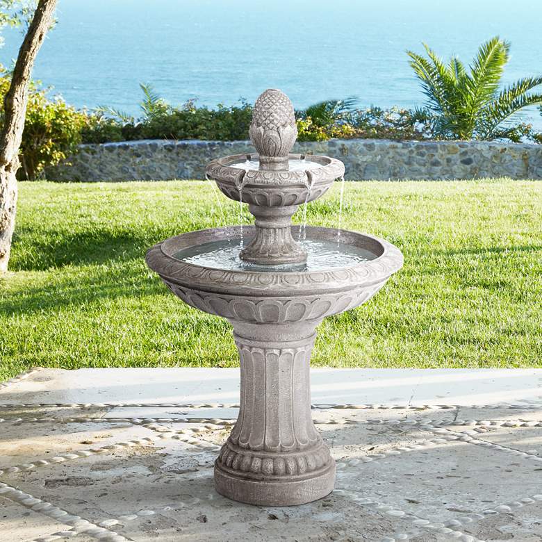 Image 1 Dela 35 1/2 inch High Faux Stone Two-Tier Outdoor Floor Fountain