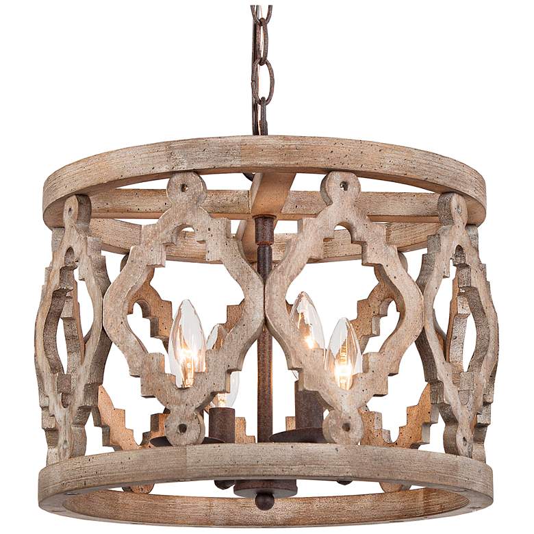 Image 1 Deladykir 14" Wide Aged Iron 4-Light Drum Chandelier