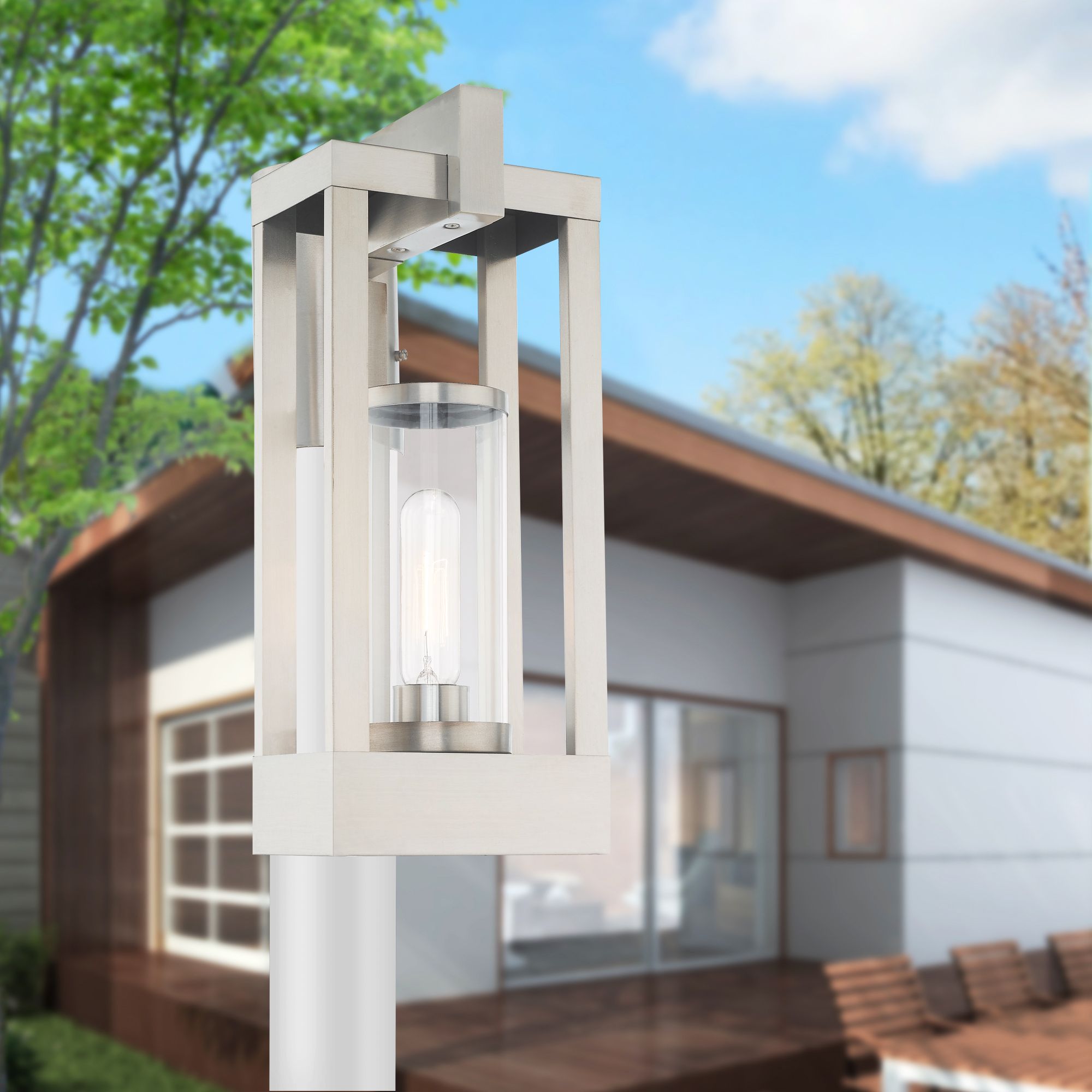 Delancey 1 Light Brushed Nickel Outdoor Post Top Lantern