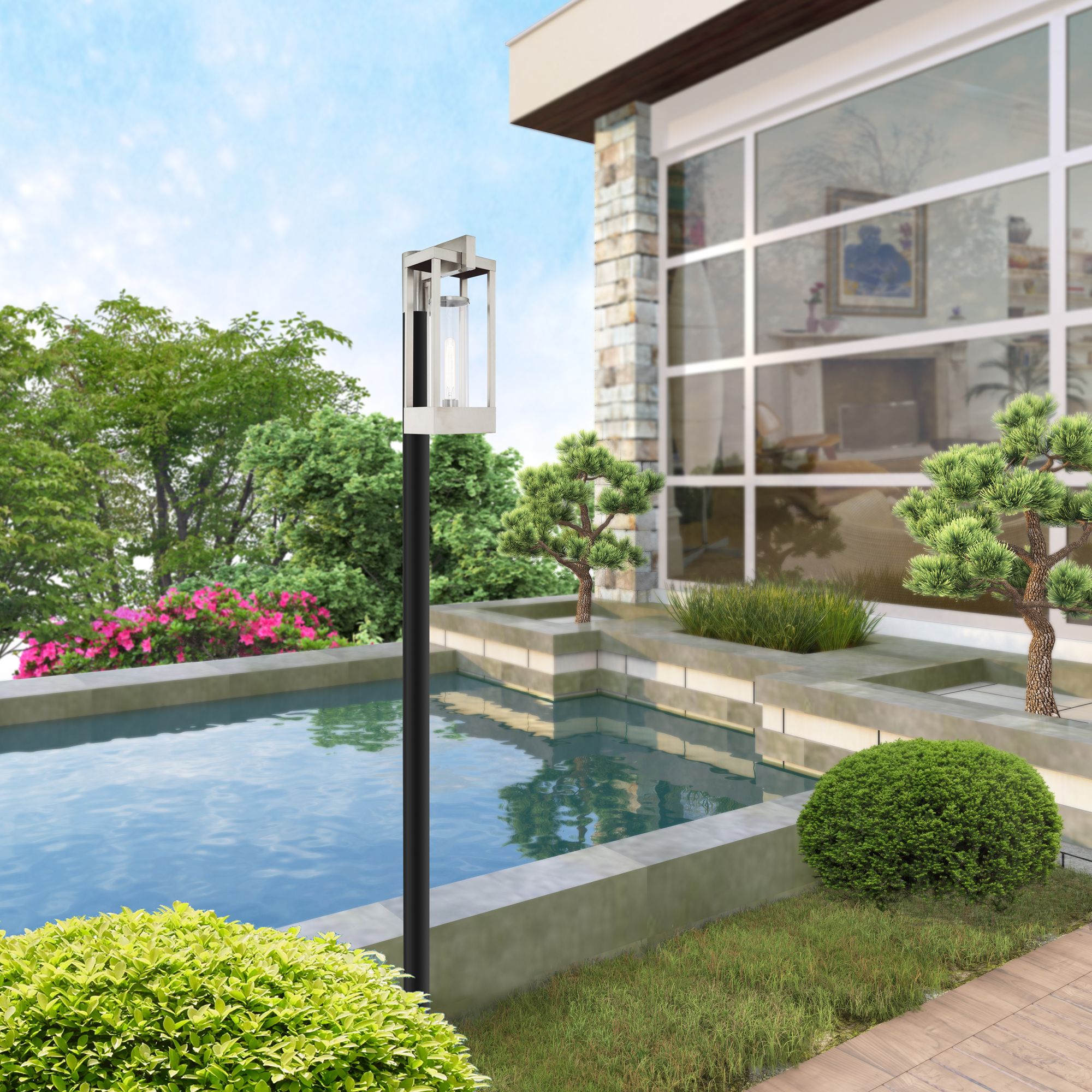 Delancey 1 Light Brushed Nickel Outdoor Post Top Lantern