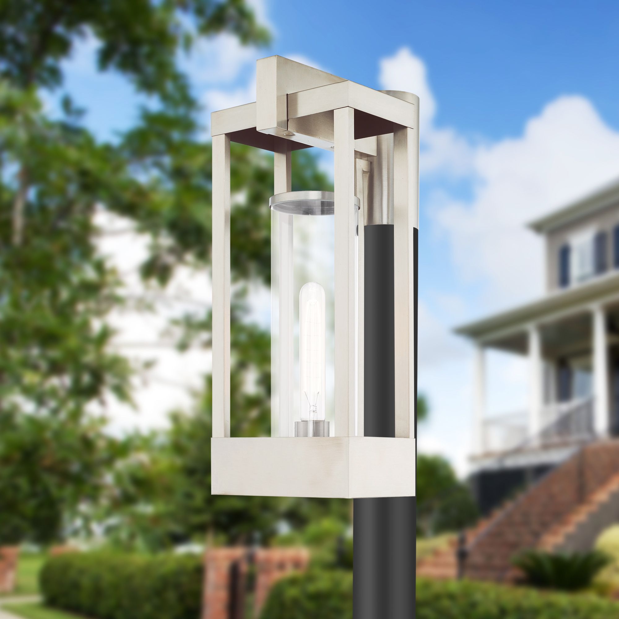 Delancey 1 Light Brushed Nickel Outdoor Post Top Lantern