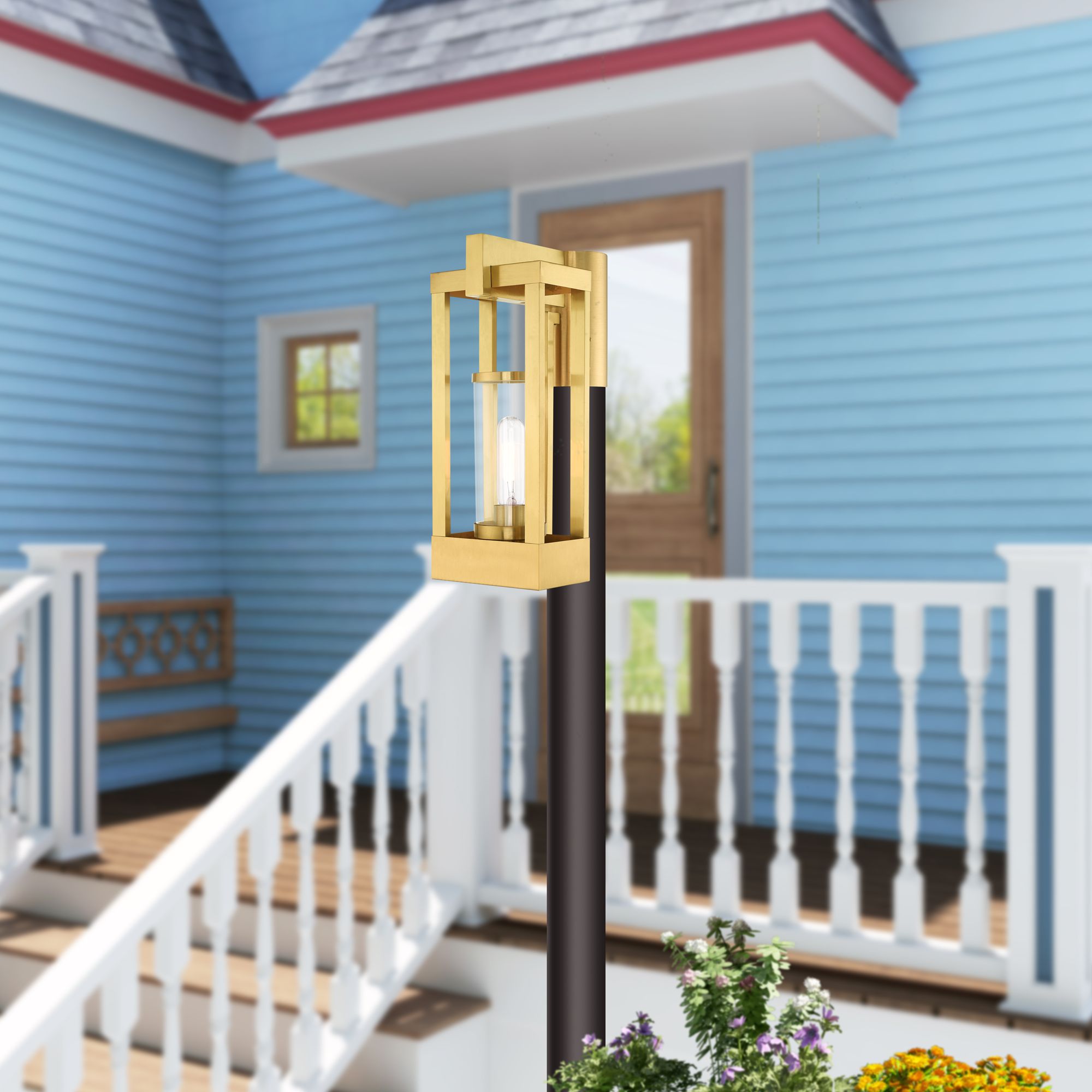 Delancey 1 Light Satin Brass Outdoor Post Top Lantern