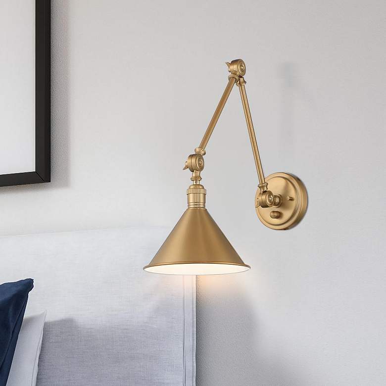 Image 1 Delancey Swing Arm Lamp; Burnished Brass with Switch