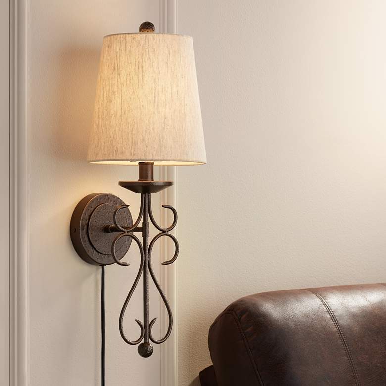 Image 1 Delaney Dark Bronze Scrolling Pin-up Wall Lamp