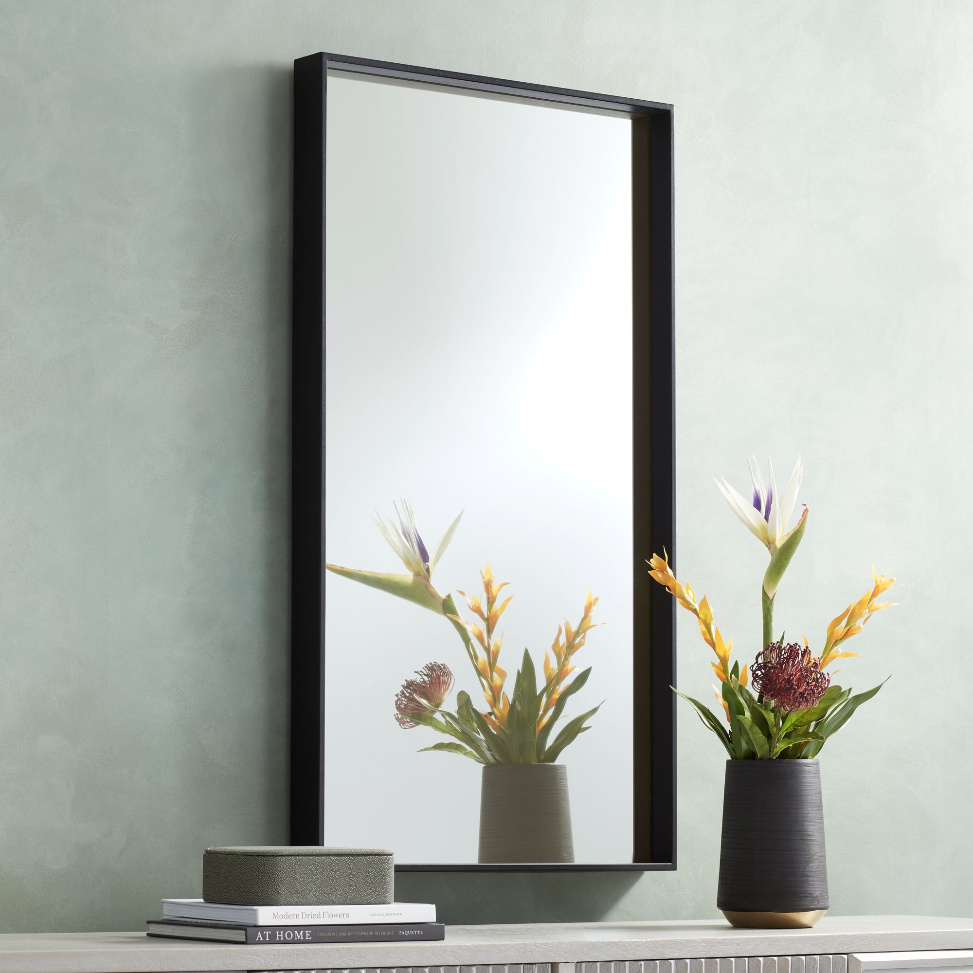 Delaney Matte Black 24" x 42" Rectangular Wall Mirrors Set of 2
