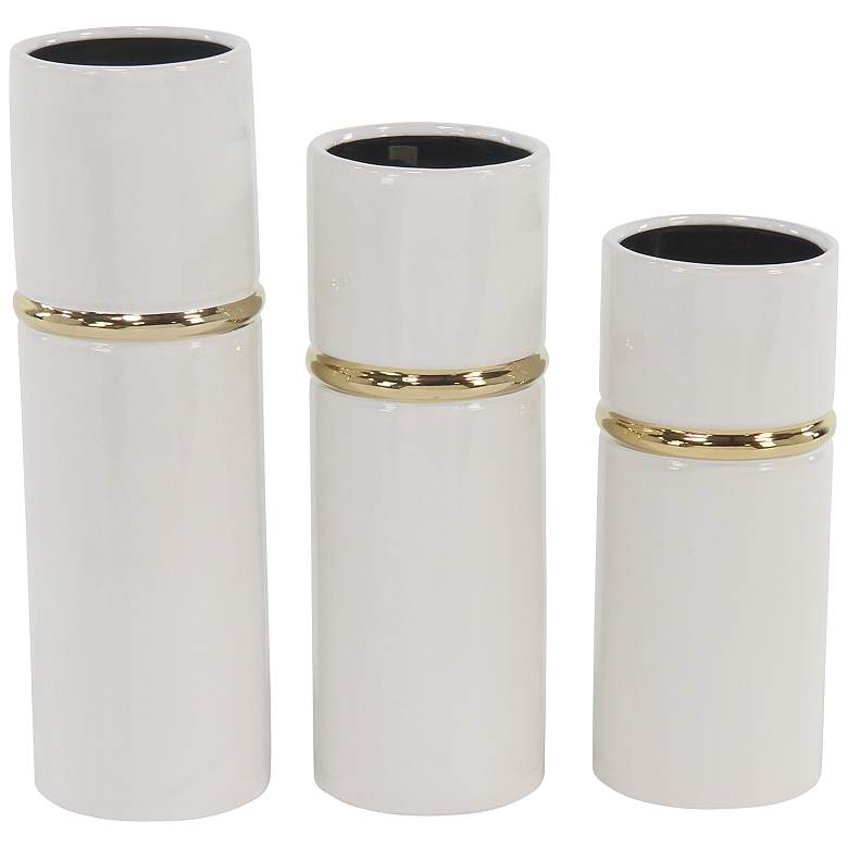 Image 2 Delaney Smooth White Ceramic Cylinder Vases Set of 3
