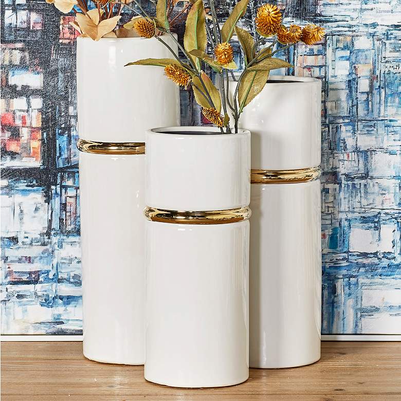 Image 1 Delaney Smooth White Ceramic Cylinder Vases Set of 3