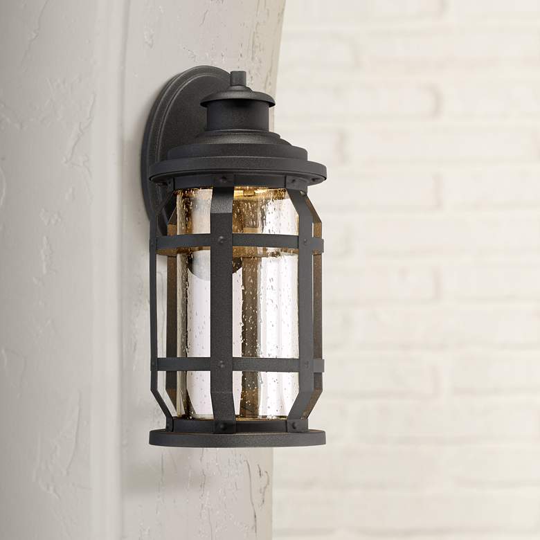 Image 1 Delano 15 1/2" High Textured Black LED Outdoor Wall Light