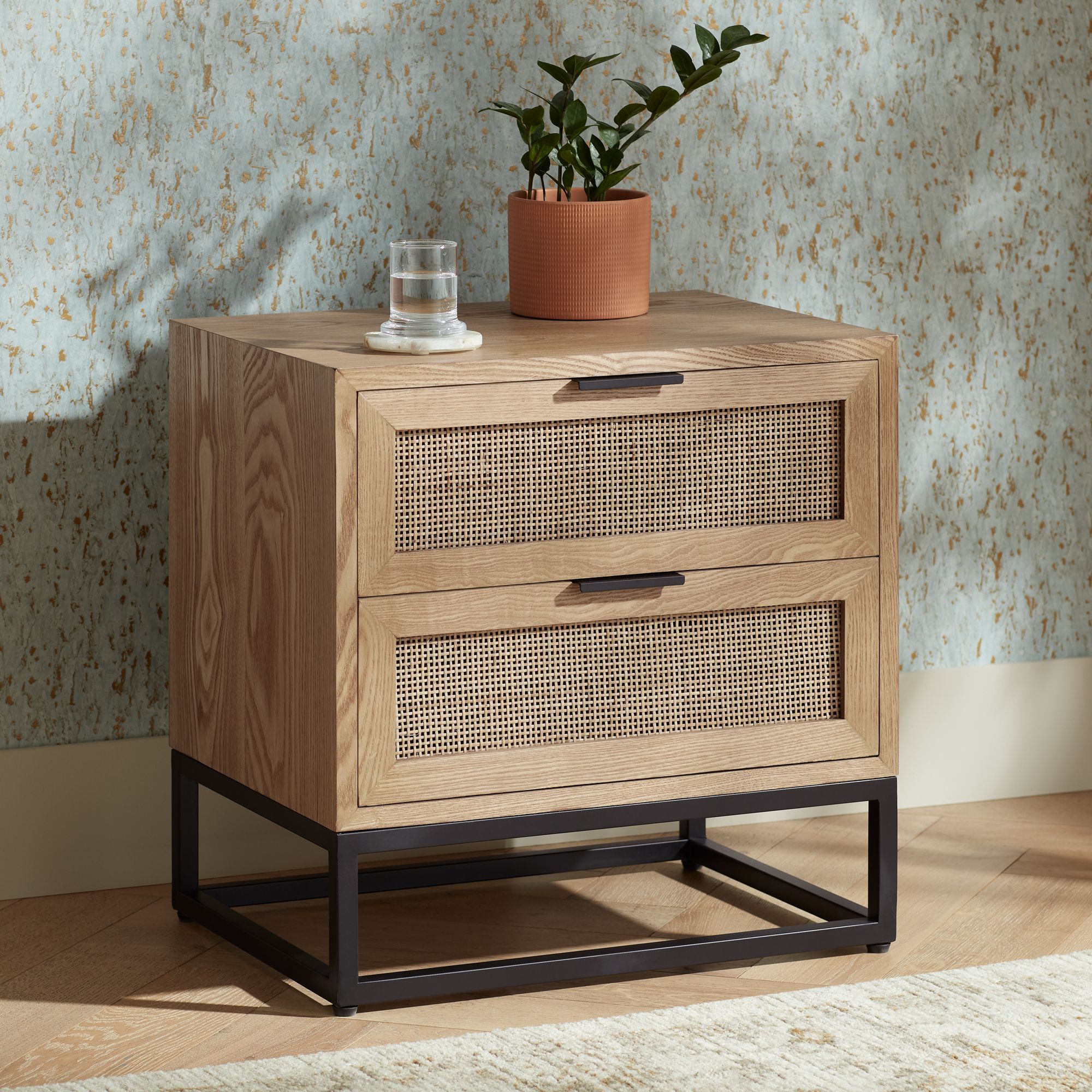 Delano 21 3/4" Wide Natural Wood 2-Drawer Cabinets Set of 2
