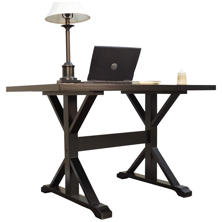 Image 2 Delano 48" Wide Antique Black Wood Rectangular Trestle Desk