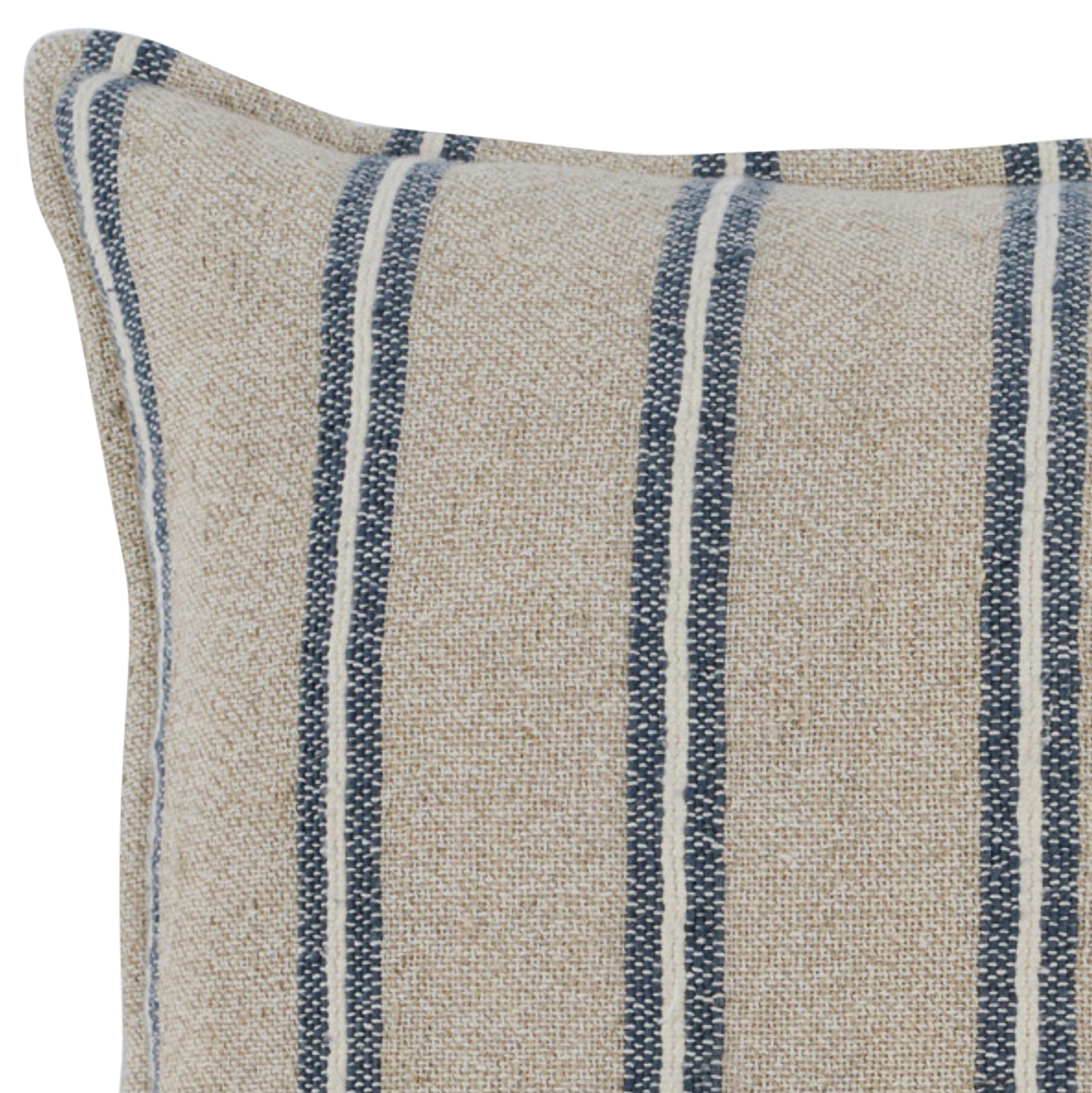 Image 2 Delano Natural and Blue Striped 20" Square Throw Pillow more views