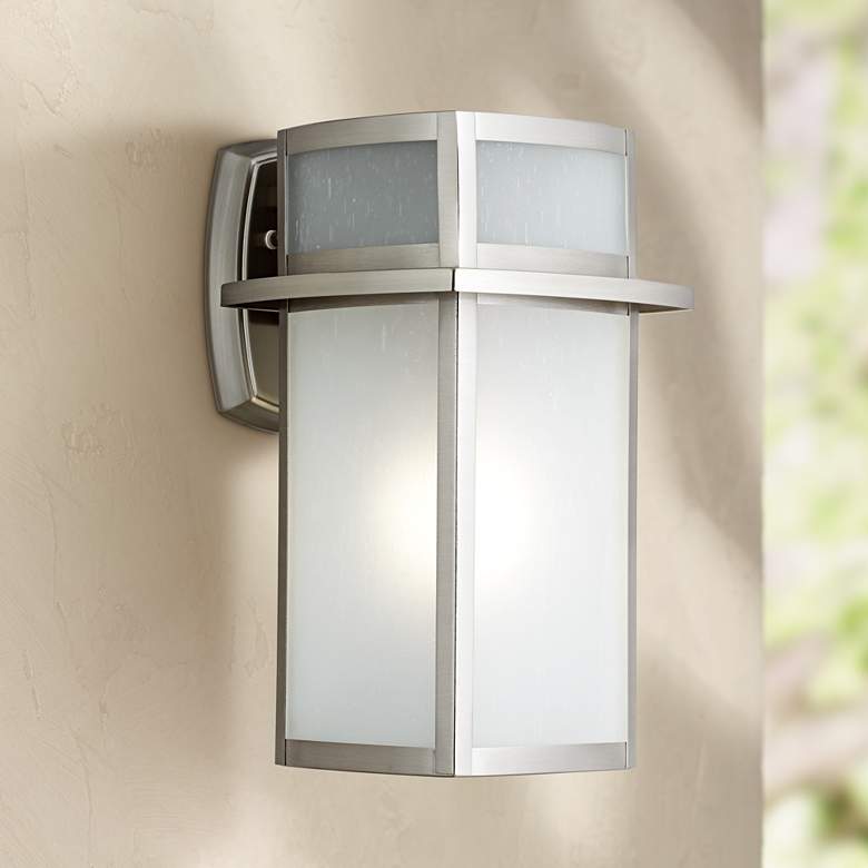 Image 1 Delevan 13 inch High Brushed Nickel Outdoor Wall Light