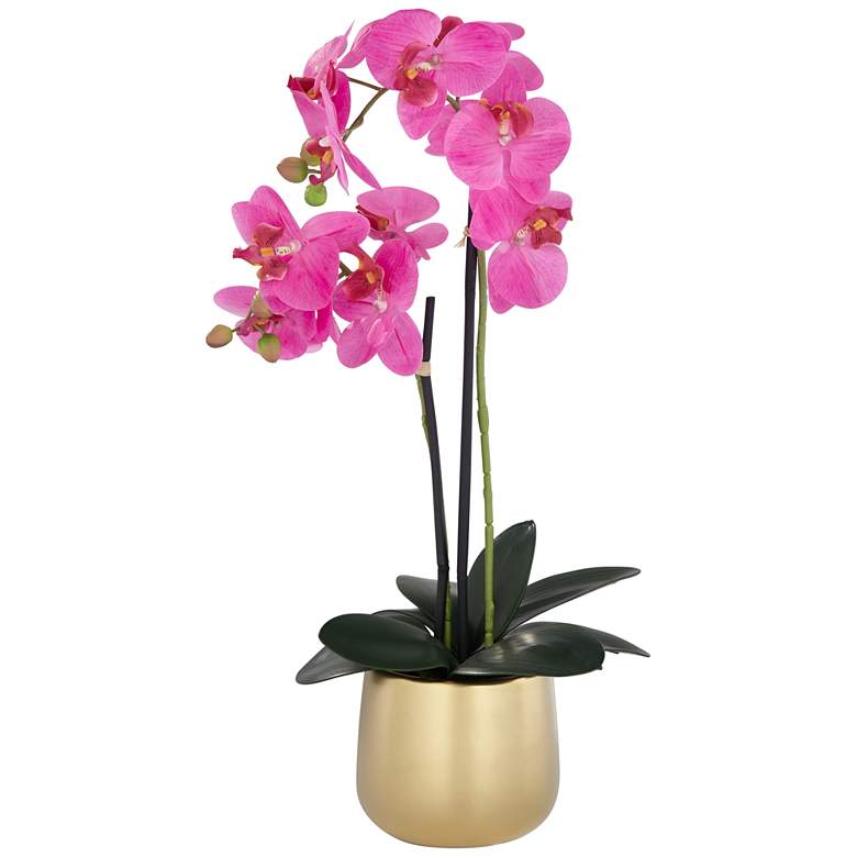 Image 3 Delfina Rose-Red Orchid 24 inch High Faux Flowers in Ceramic Pot