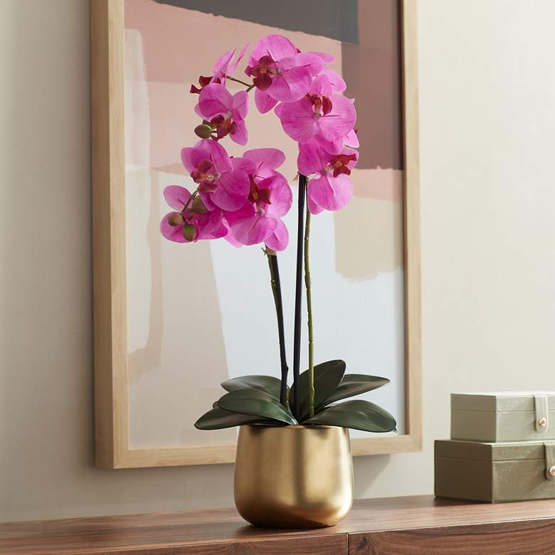 Image 2 Delfina Rose-Red Orchid 24" High Faux Flowers in Ceramic Pot