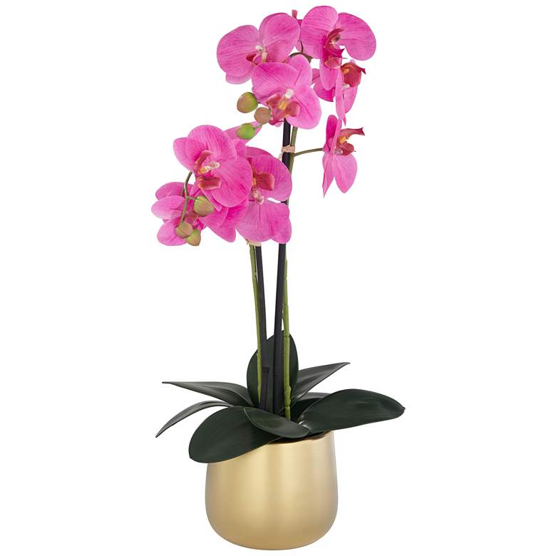 Image 7 Delfina Rose-Red Orchid 24" High Faux Flowers in Ceramic Pot more views