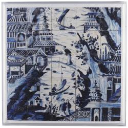 Delft Tile II 30&quot; Square Shadow Box Giclee Canvas Wall Art