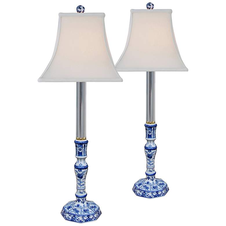 Image 1 Delftware 24" Blue and White Porcelain Buffet Lamps Set of 2