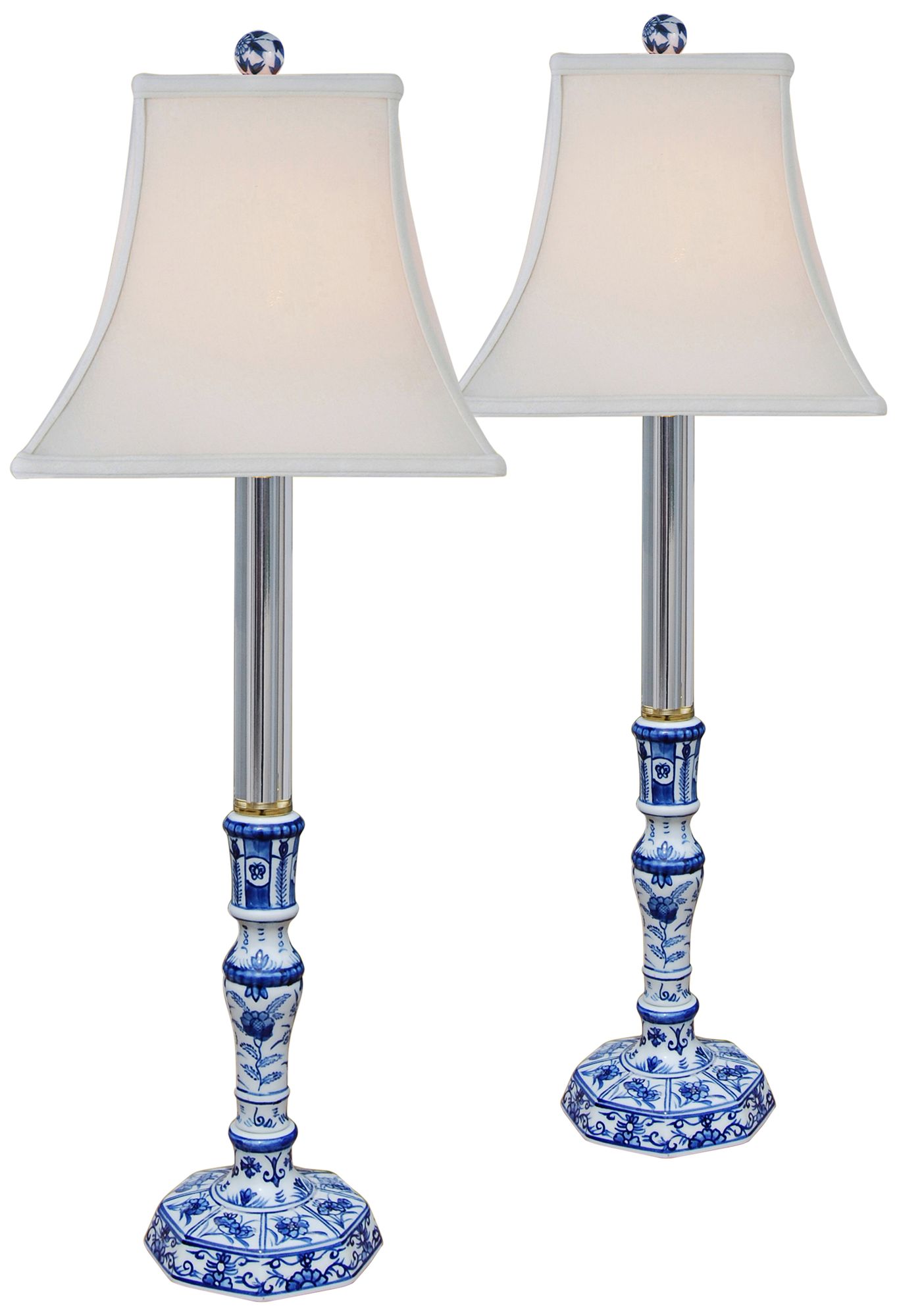 blue and white lamp set