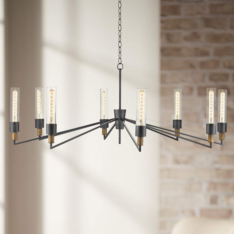 Image 1 Delgado 51 3/4" Wide Antique Black Wood 8-Light Chandelier