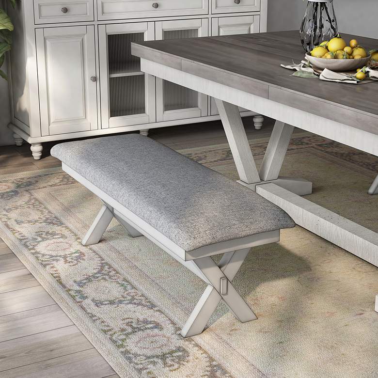 Image 1 Delgasa 48 inch Wide White and Gray X-Cross Dining Bench