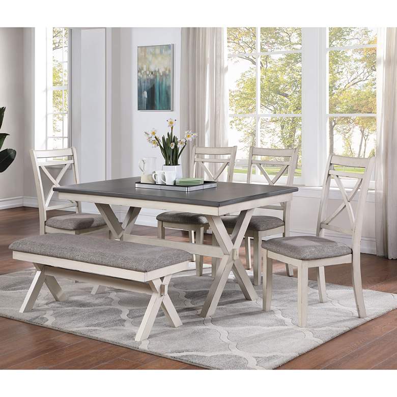 Image 5 Delgasa 48" Wide White and Gray X-Cross Dining Bench more views