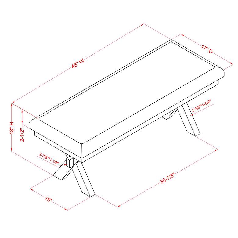 Image 6 Delgasa 48 inch Wide White and Gray X-Cross Dining Bench more views