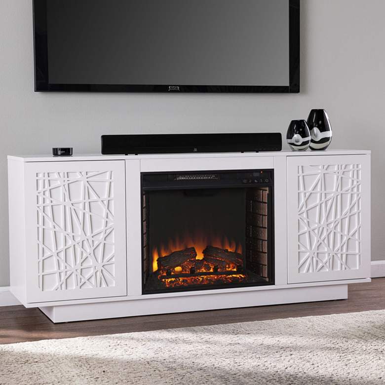 Image 1 Delgrave 60" Wide White 2-Door LED Electric Fireplace