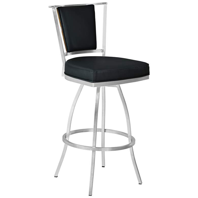 Image 1 Delhi 30" Black Faux Leather Swivel Barstool